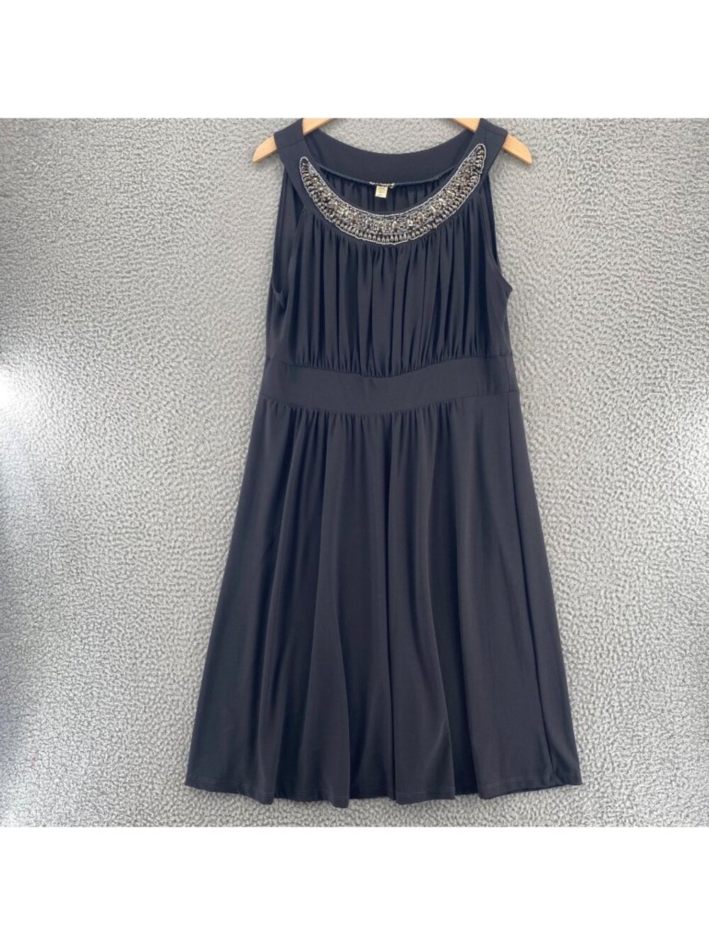 Haani Dress Women Extra Large Gray Blouson Jewel Beaded Neck Jersey Sleeveless